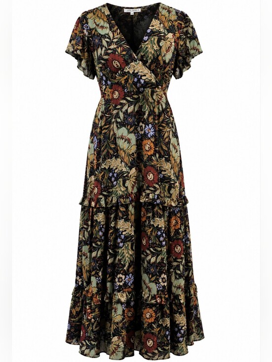 12th Tribe Dresses & Skirts - 12th Tribe Floral Maxi Dress M Open Back Tiered Boho Garden Wedding Botanical